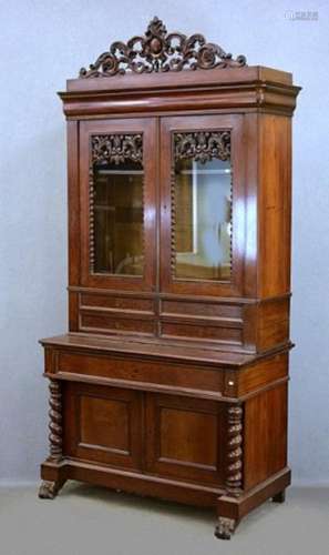 4-door display case on paw feet with 5 drawers and elaborate...