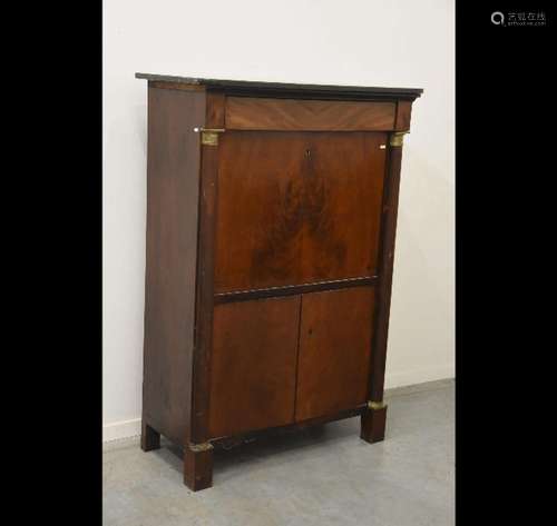 Empire folding secretary with marble top,pyramid mahogany wi...