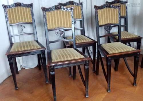 Group of 5 Art Nouveau armchairs with floral and figural hal...