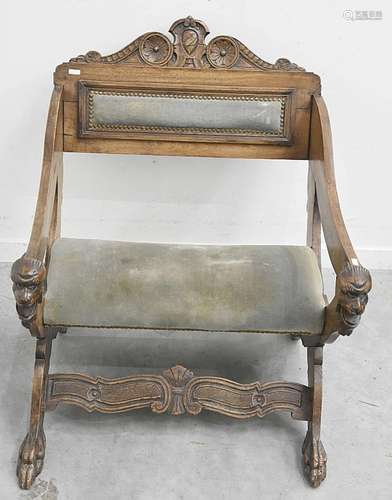 Armchair decorated with figural elements,probably walnut,19t...