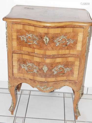 Small, 2-storey chest of drawers, with various woods funiert...