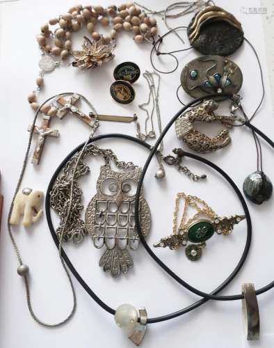 About 15 parts costume jewelry and 1 rosary