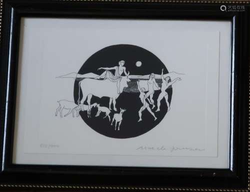 Moede Jansen "Europe and the bull",lithograph,hand...