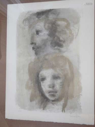 Leonor Fini(1908-1996) "2 Têtes", color lithograph...