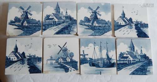 Mixed lot 8 tiles with Flemish depictions