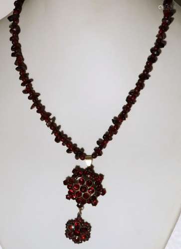 Garnet necklace with A pendants set with garnets