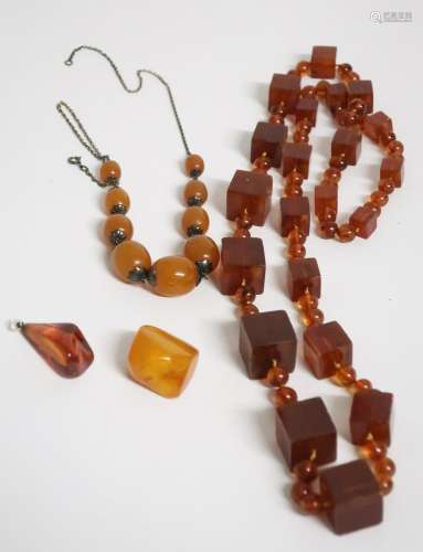 Mixed amber jewelry: endless necklace with square stones