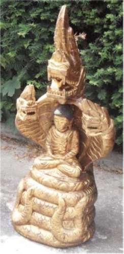 Sitting Buddha on Naga with snake head,set,ca.70cm high,Burm...