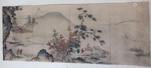 Detail of a landscape by Kei-Shoki,reprint,foxing,ca.16x40cm...