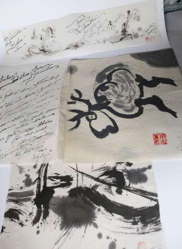 Mixed lot 4 ink drawings,signed Raseleoff,partly with dedica...
