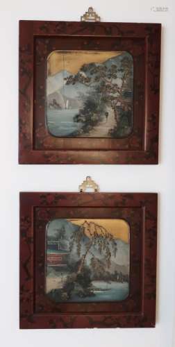 2 pieces "Romantic,Chinese landscapes",mixed media...
