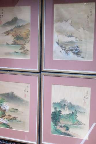 Mixed lot 4 silk paintings, China, 20th century,framed behin...