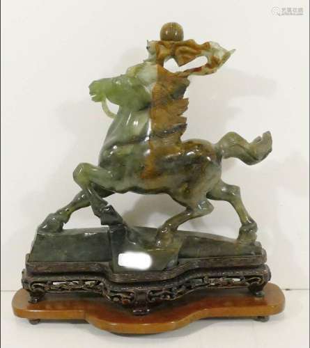 Horse,probably jadeite,standing on wooden base,with wooden b...