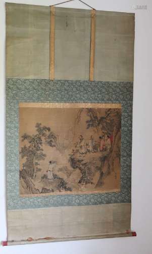 Scroll painting "Scholars in romantic landscape",s...