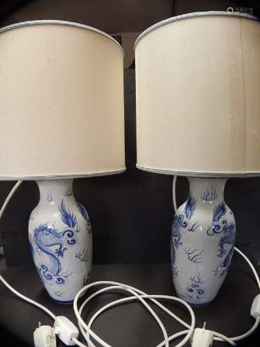 Pair of table lamps,porcelain,Thailand,total height 49,5cm