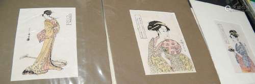 Mixed lot of 3 Japanese woodblock prints on handmade paper,s...