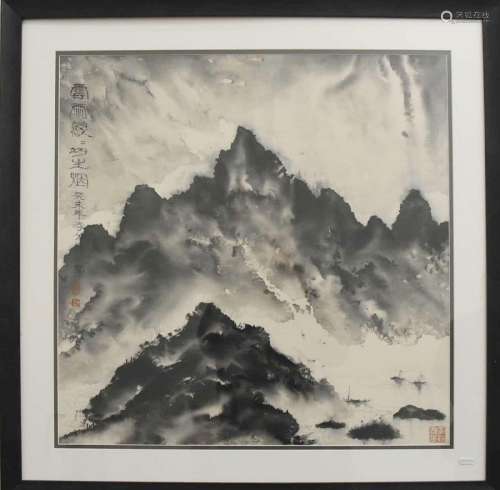 "Romantic landscape",ink painting,signed,ca.73x73c...