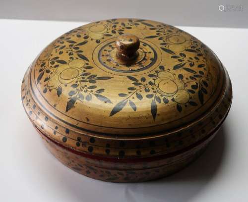 Lidded box,lacquer work,painted in gold,height ca.11,5cm,dia...