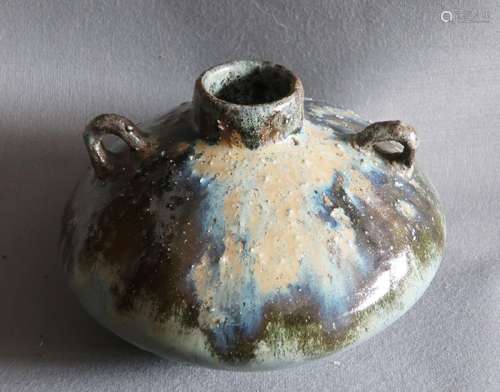 Handle vase with blue-green glaze,,height ca.12cm,diameter c...