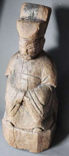 "Sitting ruler",Chinese wood carving,partly colore...