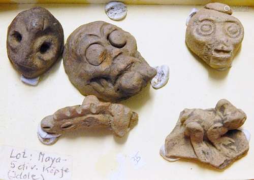 From Mayan culture:5 pieces of various heads(idols), togethe...