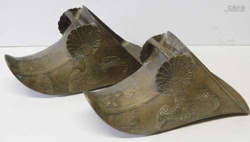 Pair of mexican riding shoes,brass,finely decorated,together