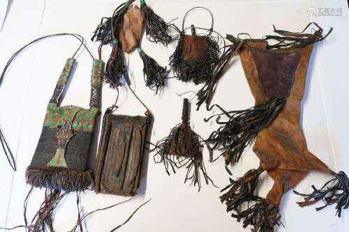 Convolute 6 leather bags,African handicraft of the 20th cent...