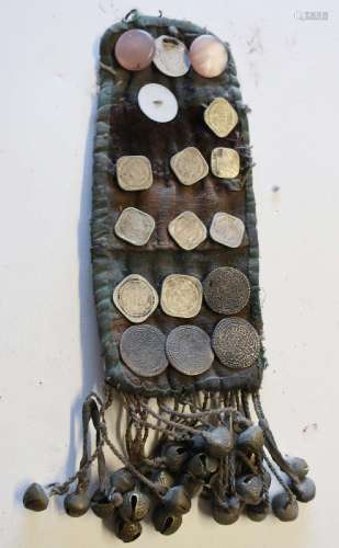 Pendant in fabric with coin trim and bells,African handicraf...