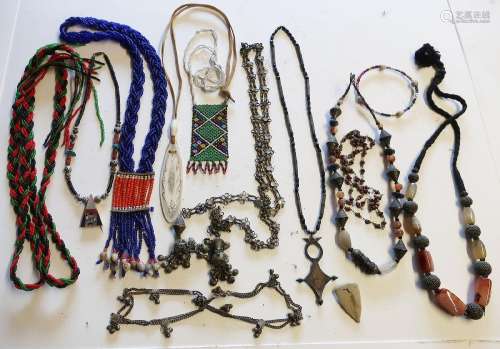 Convolute 14 parts African and East Asian necklace,partly wi...