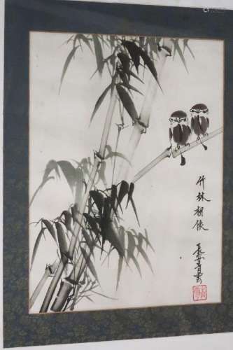 "Bamboo with birds", probably ink painting on pape...