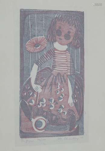 Ute Schmolling (1924-) "Die Puppe",linocut on hand...