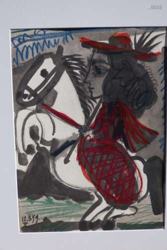 Pablo Picasso (1881-1973) "Jacqueline en tenue de chass...
