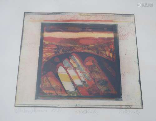 Willibord Haas (*1936) "Rastbrücke", color etching...