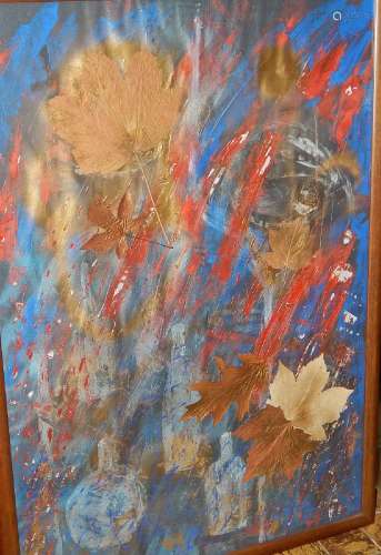 "Abstraction with maple leaves",mixed media,monogr...