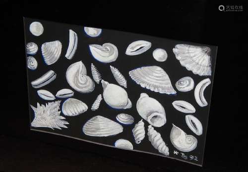 "Shells",oil on paper,monogrammed BS, dated (19)92...