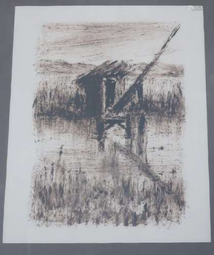 "Cottage on a lake",mixed media,ca.38x29,5cm,frame...