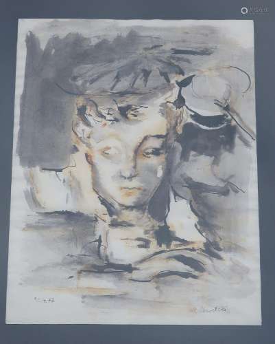 A.Nowitzki "Portrait of a woman with hat",watercol...