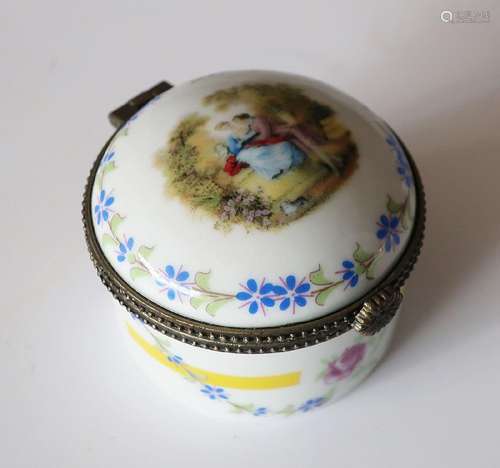 Round lidded box with depiction of a shepherd scene, Limoges...