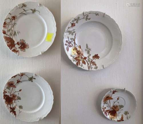 Set of 4 deep and 2 flat plates, probably Limoge porcelain, ...