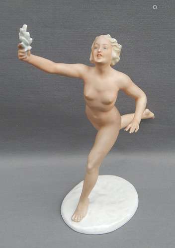 "Running woman nude",porcelain Schaubach art,signe...