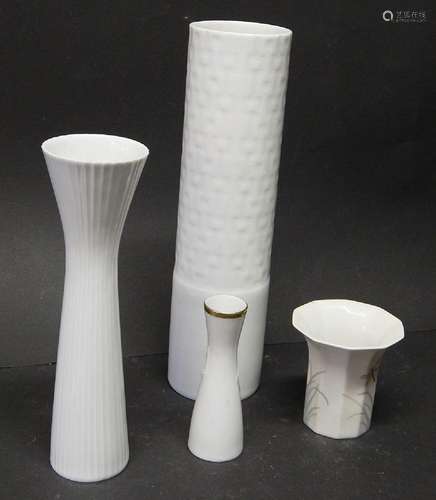 Convolute 3 vases Rosenthal porcelain and 1 vase Heinrich po...