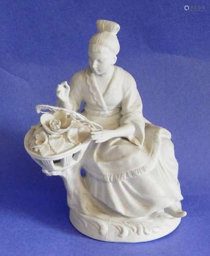 Seated woman with basket,figurative bisque porcelain,marked ...