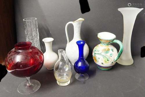 Mixed lot 8 ceramic and glass vases,together