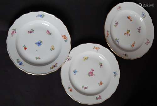 Convolute 3 deep plate,porcelain Royal Meissen,decor colorfu...