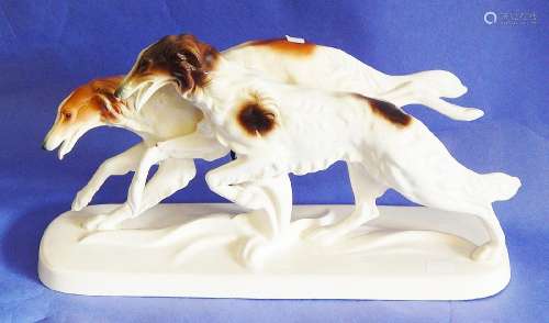 Sculpture "Running greyhounds",porcelain Herwig,1p...