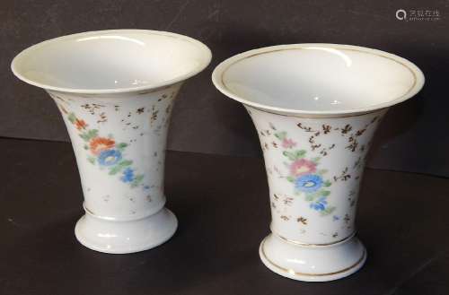Pair of funnel flower vases with floral decoration,unmarked,...