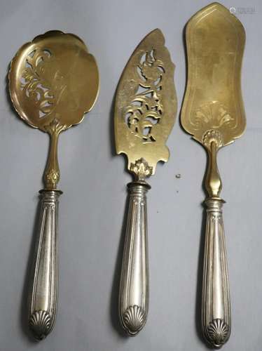 Mixed set 3 x serving cutlery with silver handles