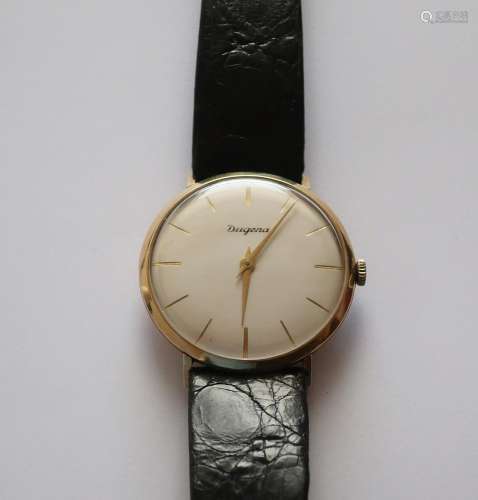 Dugena men's wrist watch with black leather strap