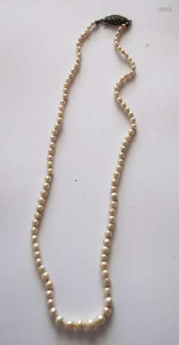 Pearl necklace with 835 silver clasp (pearl on clasp is miss...