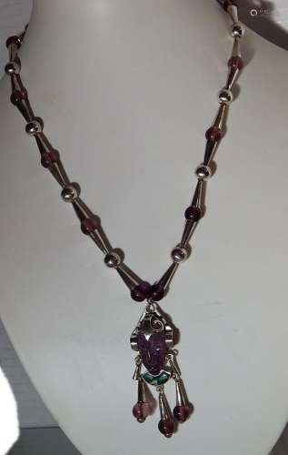 Necklace with pendant "Mask" and with rose quartz ...